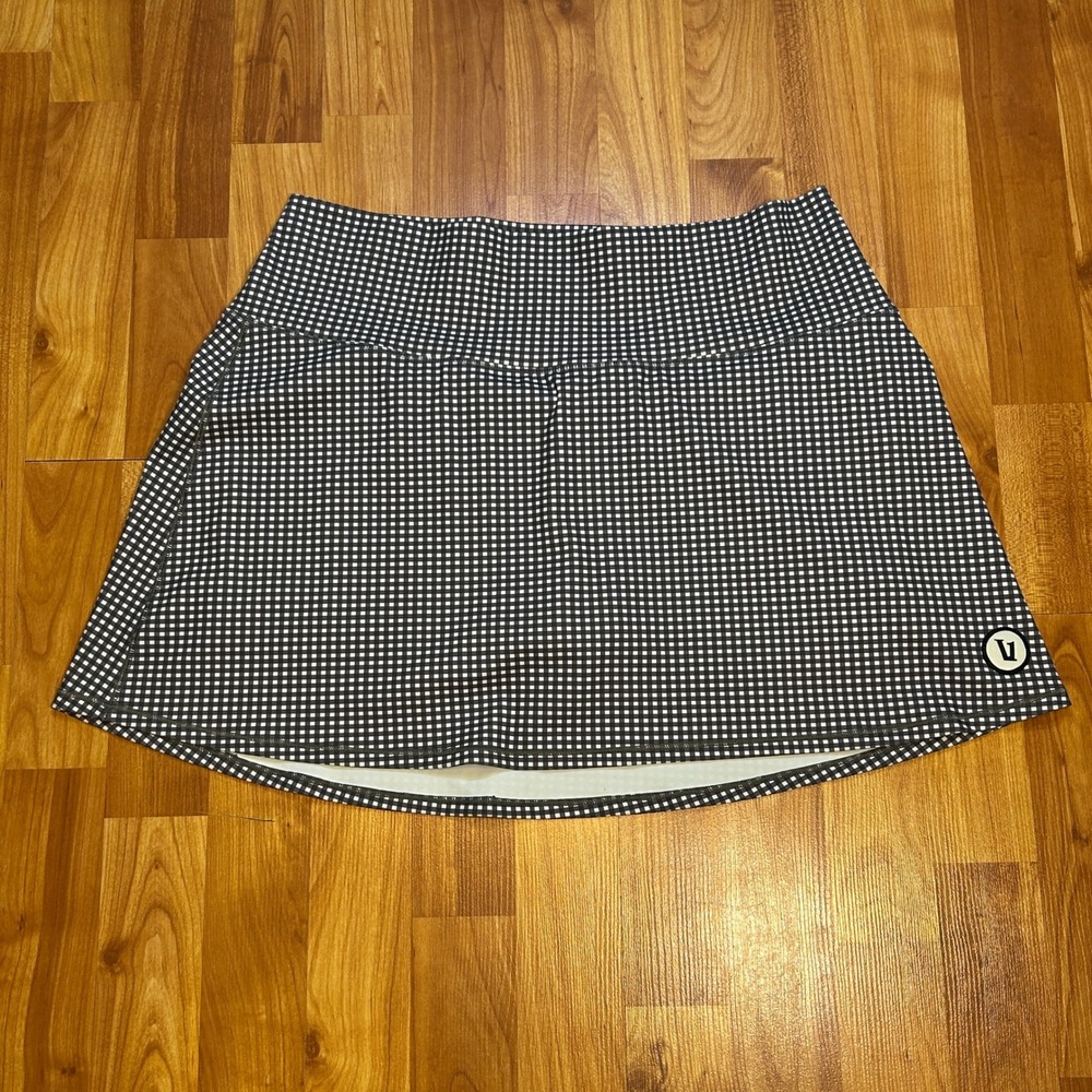 Vuori Volley Skirt Grey Gingham Plaid Large